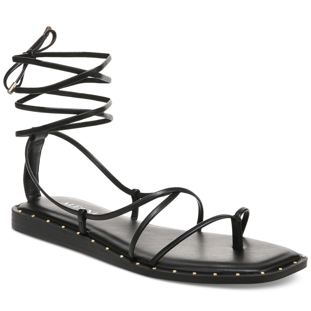 Alfani Novaraa Gladiator Lace-Up Studded Sandals Women's Size 6.5 Black Smooth